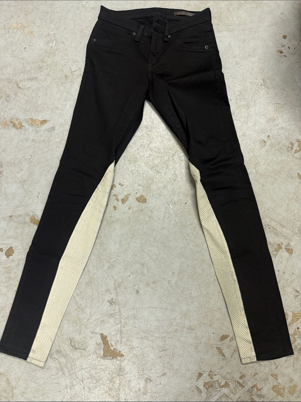 Black Skinny Pants Cream w Perforated Side Panels Rag & Bone Size 24 - LIKE NEW